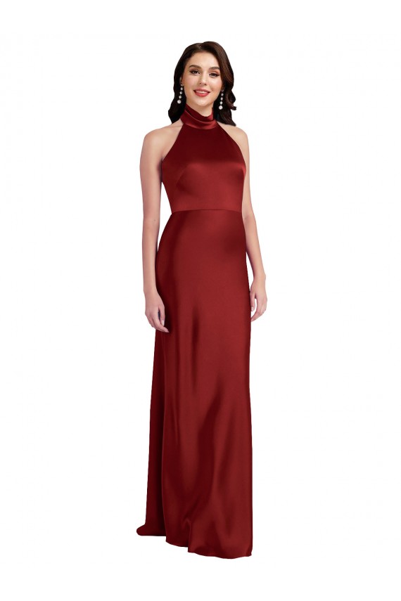 Long Sleeveless Stretch Satin Burgundy A-Line Black Tie Prom Dress Canada Online