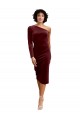 Midi Length Long Sleeves Stretch Velvet Burgundy A-Line Black Tie Prom Dress Canada Online