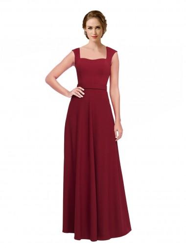 Long Sleeveless Stretch Crepe Burgundy Square Neck A-Line Prom Dress Canada Online