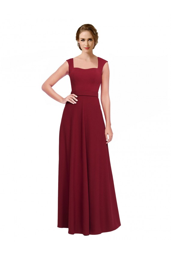 Long Sleeveless Stretch Crepe Burgundy Square Neck A-Line Prom Dress Canada Online