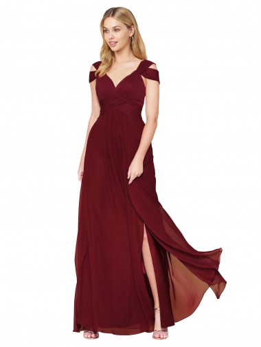 Long Sleeveless Soft Chiffon Burgundy A-Line Prom Dress Canada Online