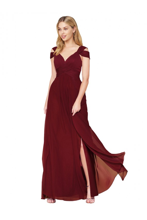 Long Sleeveless Soft Chiffon Burgundy A-Line Prom Dress Canada Online