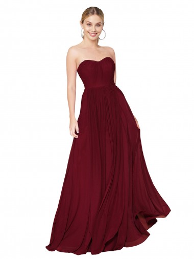 Long Sleeveless Soft Chiffon Burgundy Sweetheart A-Line Prom Dress Canada Online