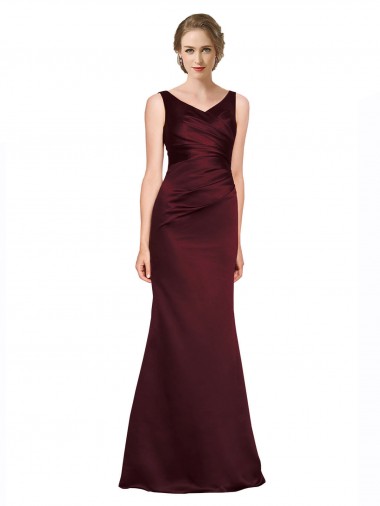 Long Sleeveless Satin Burgundy A-Line Black Tie Prom Dress Canada Online