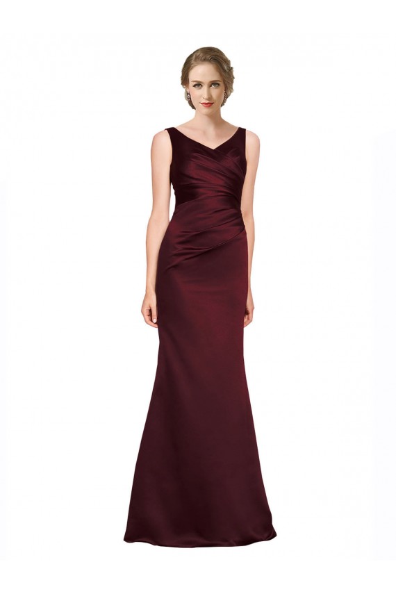 Long Sleeveless Satin Burgundy A-Line Black Tie Prom Dress Canada Online