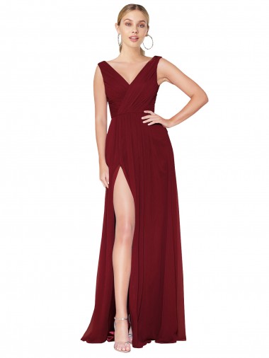 Long Sleeveless Soft Chiffon Burgundy A-Line Black Tie Prom Dress Canada Online