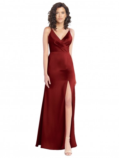Long Sleeveless Stretch Satin Burgundy A-Line Prom Dress Canada Online
