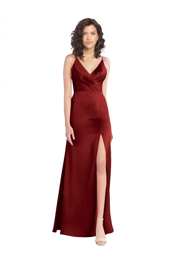 Long Sleeveless Stretch Satin Burgundy A-Line Prom Dress Canada Online