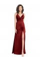 Long Sleeveless Stretch Satin Burgundy A-Line Prom Dress Canada Online