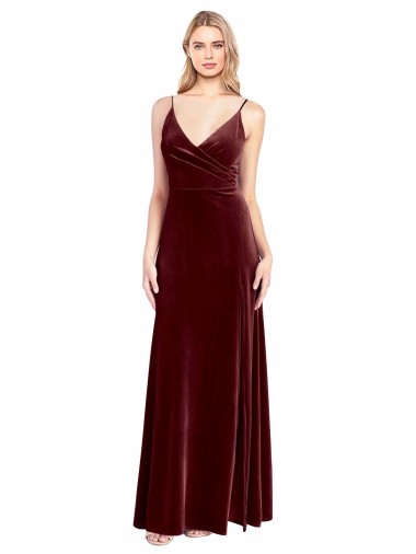 Long Sleeveless Stretch Velvet Burgundy A-Line Black Tie Prom Dress Canada Online