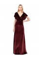 Long Flutter Sleeves Stretch Velvet Burgundy A-Line V-Back Prom Dress Canada Online