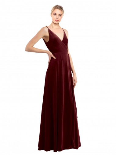 Long Sleeveless Stretch Velvet Burgundy A-Line Prom Dress Canada Online