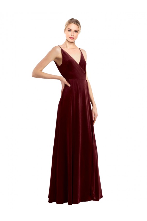 Long Sleeveless Stretch Velvet Burgundy A-Line Prom Dress Canada Online