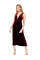 Midi Length Sleeveless Stretch Velvet Burgundy A-Line Prom Dress Canada Online