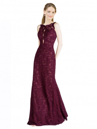 Long Sleeveless Lace Burgundy Gold A-Line Prom Dress Canada Online