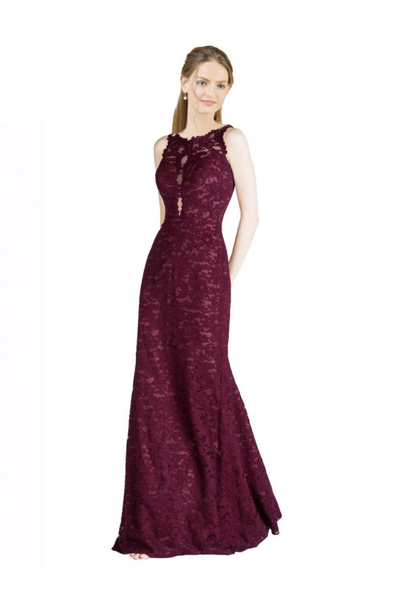 Long Sleeveless Lace Burgundy Gold A-Line Prom Dress Canada Online