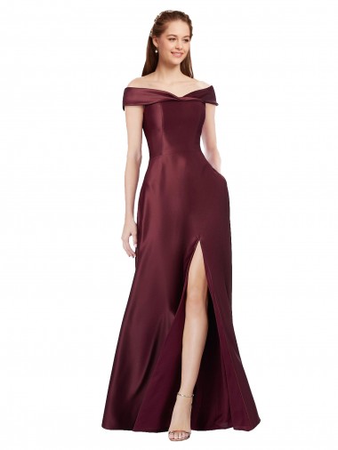 Long Cap Sleeves Satin Burgundy Gold A-Line Black Tie Prom Dress Canada Online