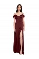 Long Sleeveless Stretch Satin Burgundy Gold A-Line Off the Shoulder Prom Dress Canada Online