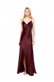 Long Sleeveless Stretch Satin Burgundy Gold A-Line V-Neck Prom Dress Canada Online