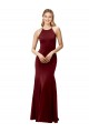 Long Sleeveless Stretch Crepe Burgundy Gold Mermaid Open Back Prom Dress Canada Online