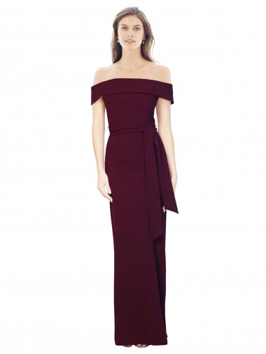 Long Sleeveless Stretch Crepe Burgundy Gold Off the Shoulder Mermaid Prom Dress Canada Online