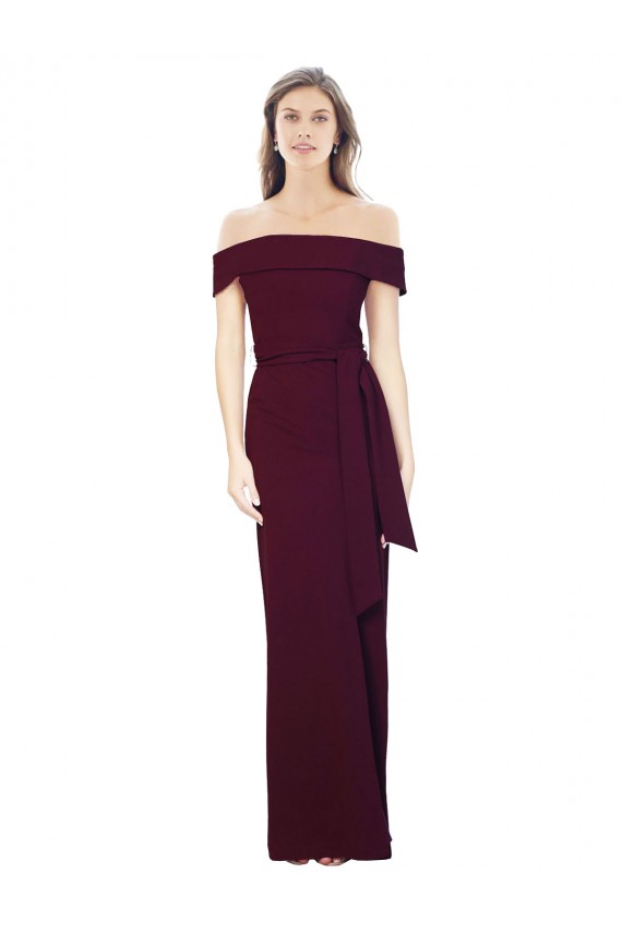 Long Sleeveless Stretch Crepe Burgundy Gold Off the Shoulder Mermaid Prom Dress Canada Online