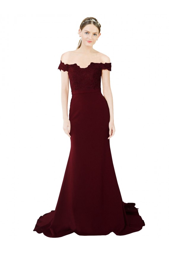 Sweep Train Sleeveless Stretch Crepe & Lace Burgundy Gold Mermaid Prom Dress Canada Online