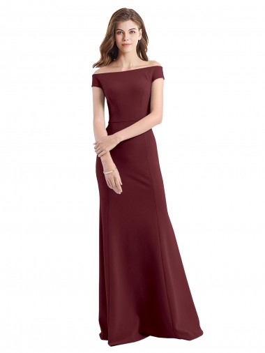 Long Sleeveless Stretch Crepe Burgundy Gold Sheath Prom Dress Canada Online