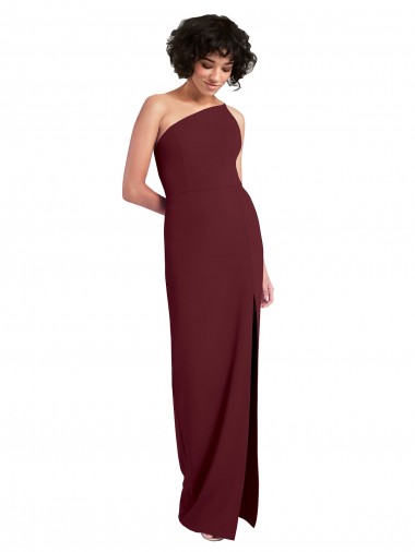 Long Sleeveless Stretch Crepe Burgundy Gold One Shoulder Sheath Prom Dress Canada Online