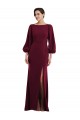 Long Long Sleeves Stretch Crepe Burgundy Gold Trumpet Prom Dress Canada Online