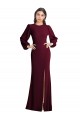 Long Puff Sleeves Stretch Crepe Burgundy Gold Trumpet Prom Dress Canada Online