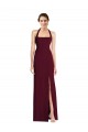 Long Sleeveless Stretch Crepe Burgundy Gold Halter Neck Trumpet Prom Dress Canada Online