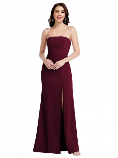 Long Sleeveless Stretch Crepe Burgundy Gold Trumpet Prom Dress Canada Online