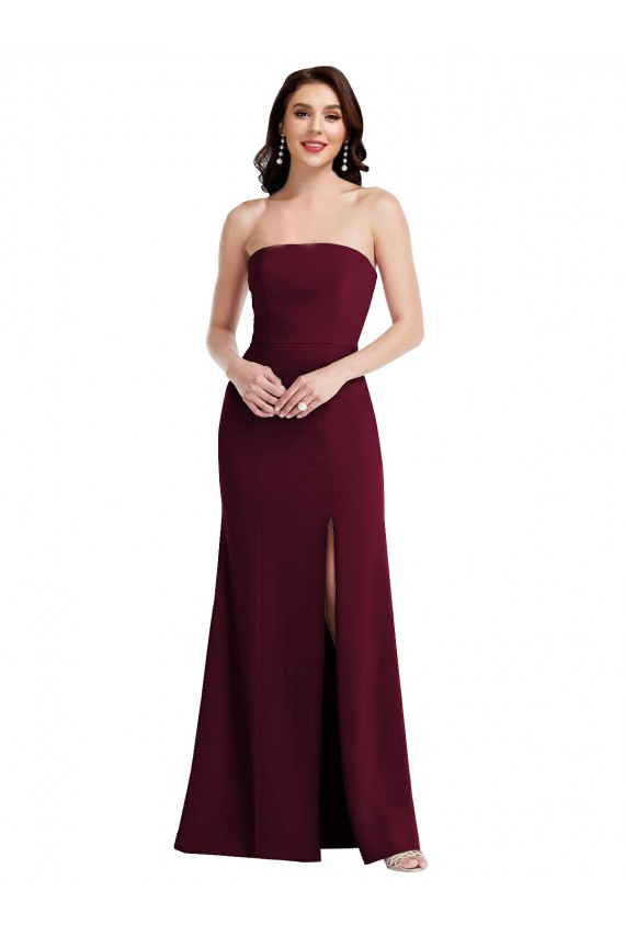 Long Sleeveless Stretch Crepe Burgundy Gold Trumpet Prom Dress Canada Online