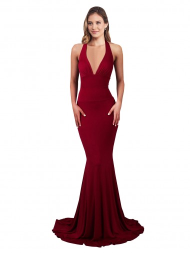 Long Sleeveless Spandex Burgundy Mermaid Prom Dress Canada Online
