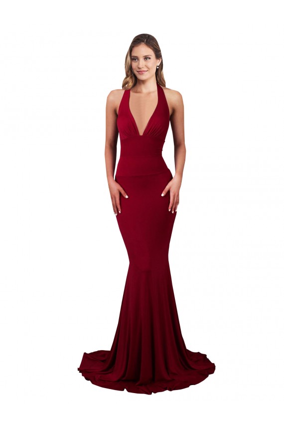 Long Sleeveless Spandex Burgundy Mermaid Prom Dress Canada Online