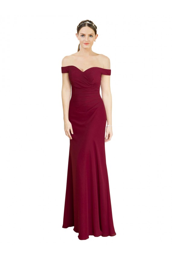 Long Sleeveless Soft Chiffon Burgundy Mermaid Black Tie Prom Dress Canada Online