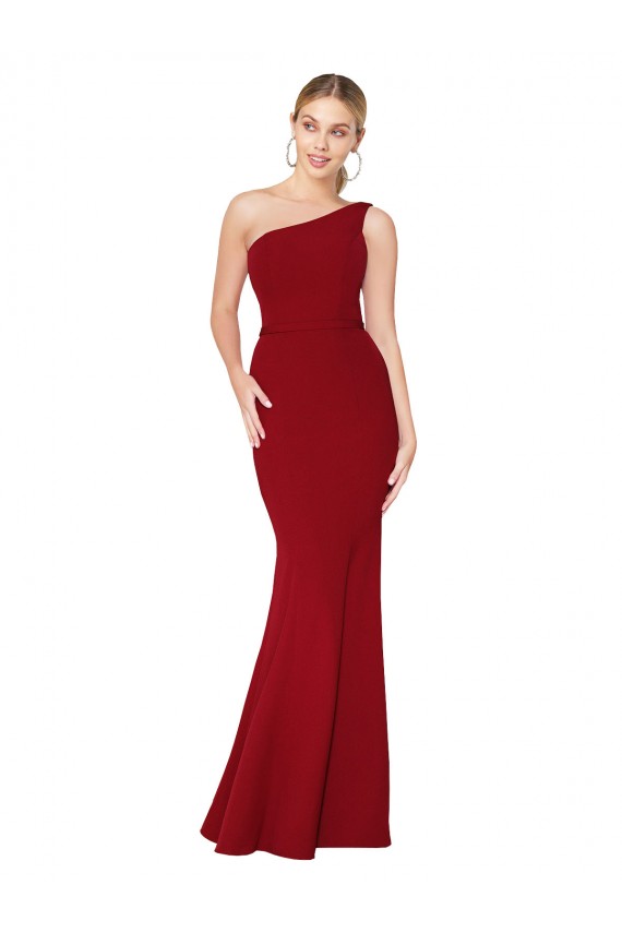 Long Sleeveless Stretch Crepe Burgundy Mermaid Prom Dress Canada Online