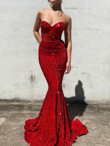 Court Train Sleeveless Velvet Sequin Burgundy Mermaid Prom Dress Canada Online