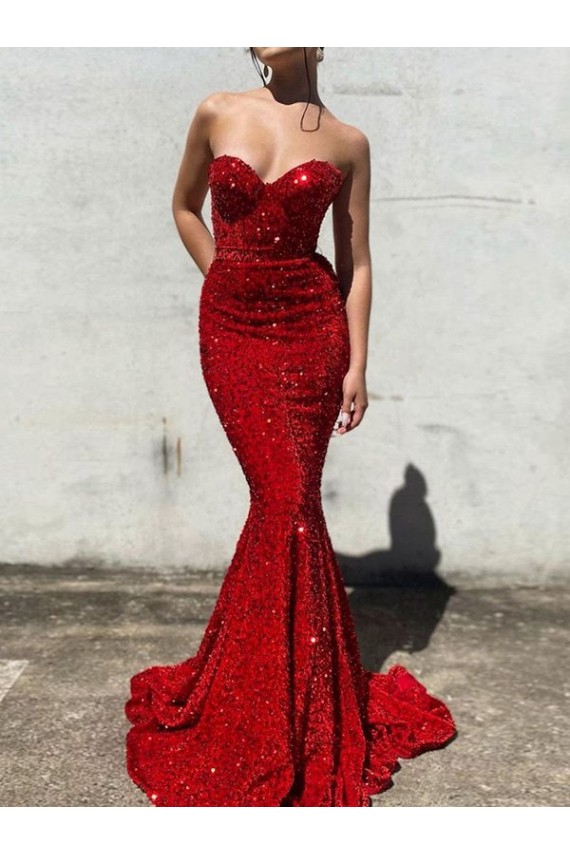 Court Train Sleeveless Velvet Sequin Burgundy Mermaid Prom Dress Canada Online