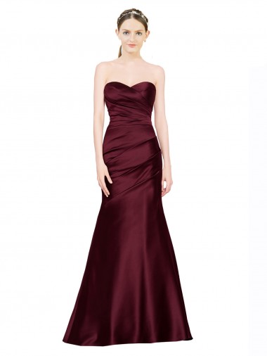 Long Sleeveless Satin Burgundy Mermaid Prom Dress Canada Online