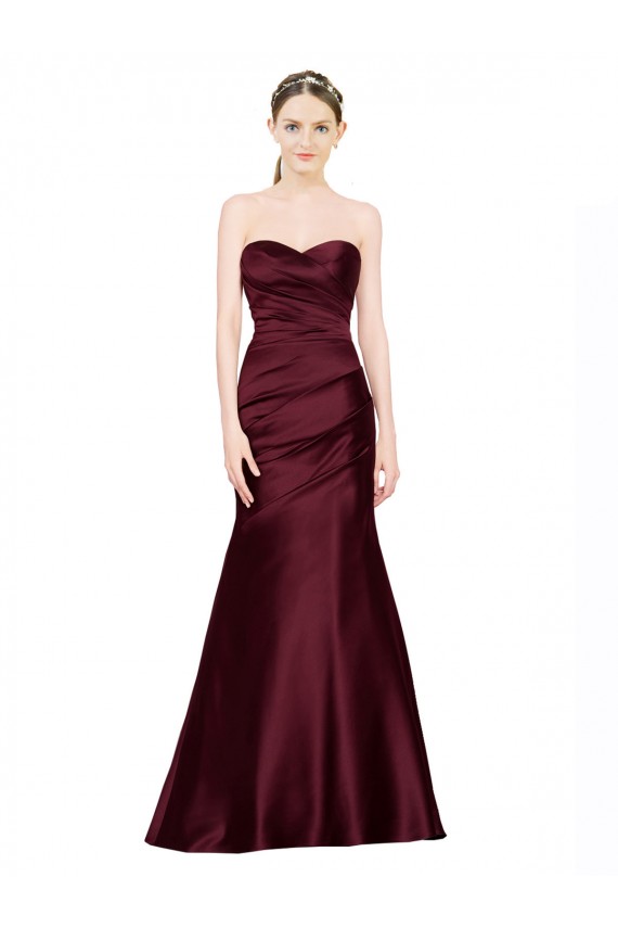 Long Sleeveless Satin Burgundy Mermaid Prom Dress Canada Online