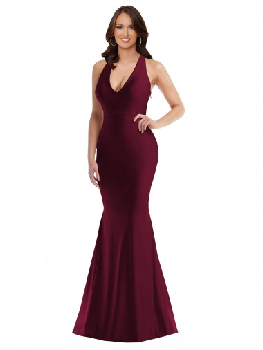 Long Sleeveless Silky Satin Burgundy Mermaid Plus Size Formal Prom Dress Canada Online