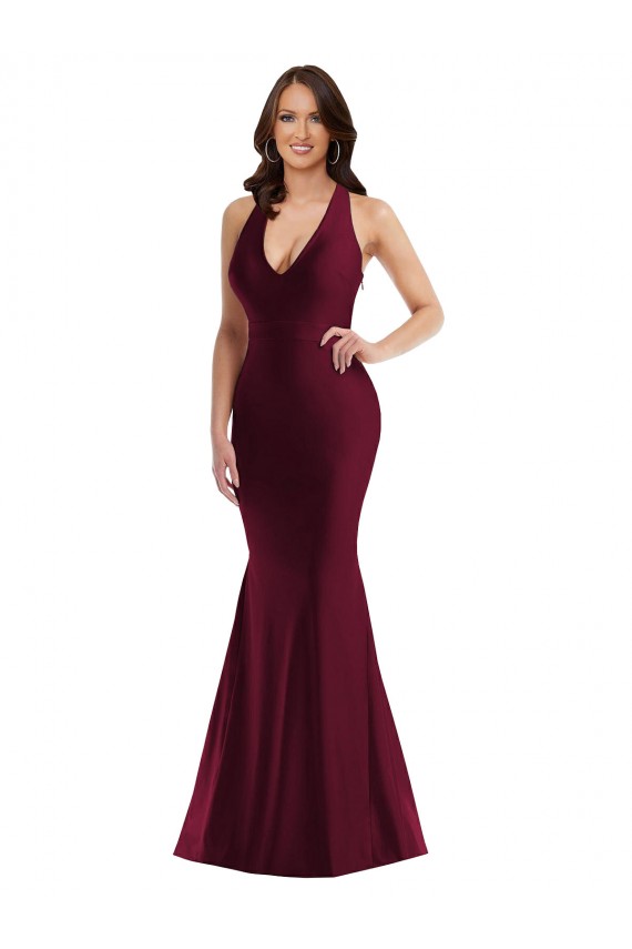 Long Sleeveless Silky Satin Burgundy Mermaid Plus Size Formal Prom Dress Canada Online