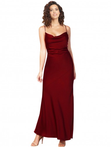 Long Sleeveless Silky Satin Burgundy Sheath Black Tie Prom Dress Canada Online