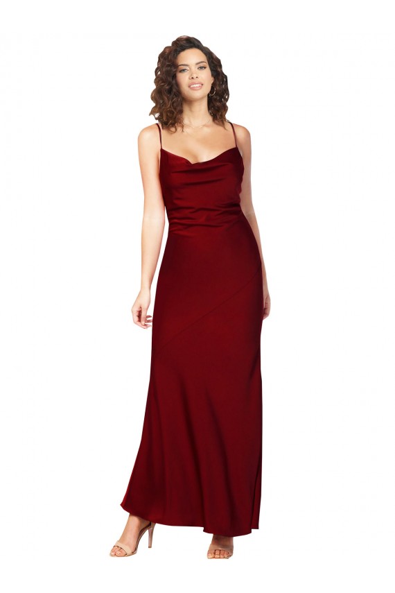Long Sleeveless Silky Satin Burgundy Sheath Black Tie Prom Dress Canada Online