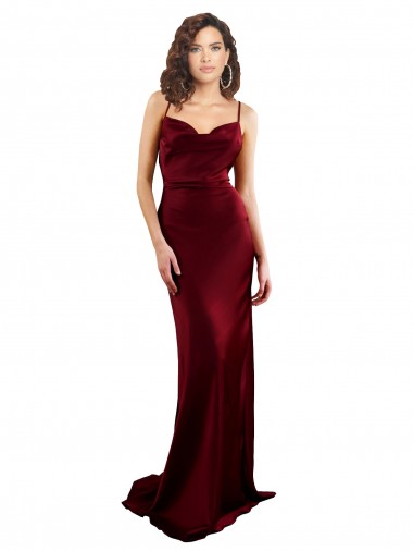 Long Sleeveless Silky Satin Burgundy Sheath Prom Dress Canada Online