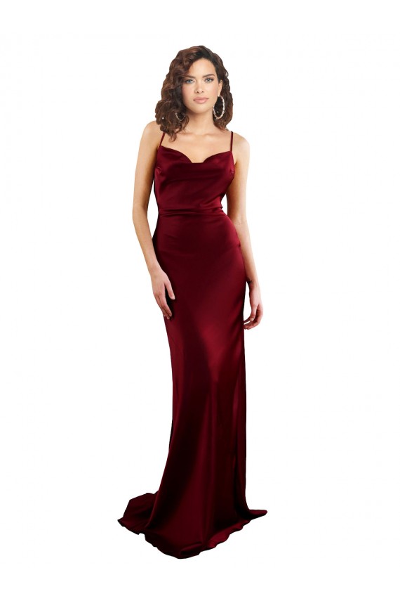 Long Sleeveless Silky Satin Burgundy Sheath Prom Dress Canada Online