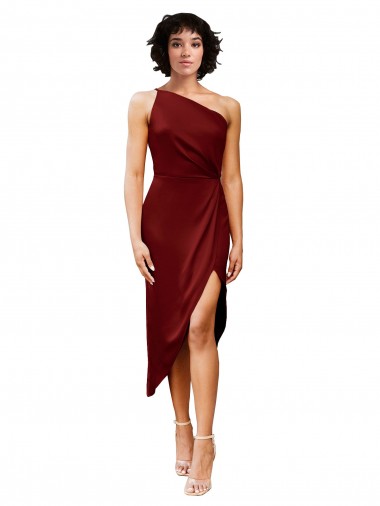 Midi Length Sleeveless Stretch Satin Burgundy Sheath Black Tie Prom Dress Canada Online