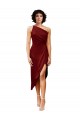 Midi Length Sleeveless Stretch Satin Burgundy Sheath Black Tie Prom Dress Canada Online